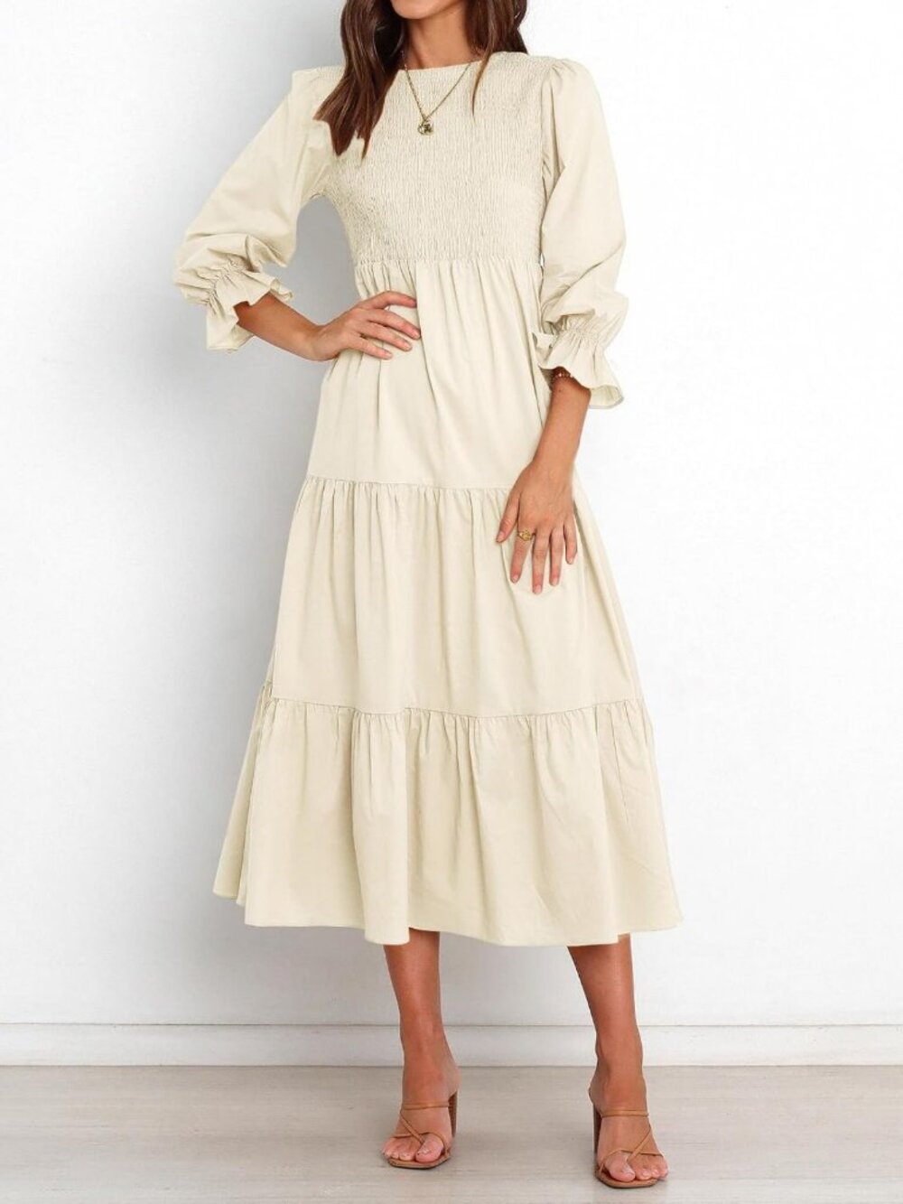 Casual Long Sleeve Floral Maxi Dress - Bohemian Tiered Cocktail Style for Fall - Picture 5 of 5